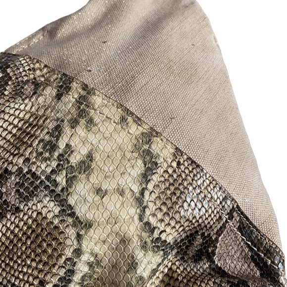 Ann Klein Canvas and Snake print faux leather hobo bag beige neutral tones - Picture 5 of 7